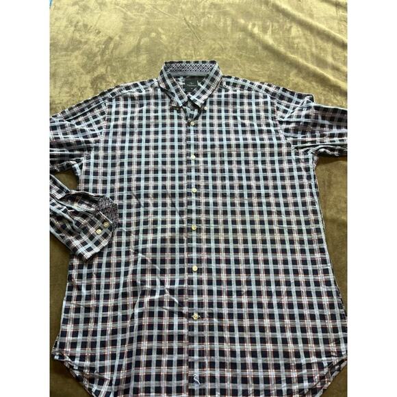 TAILORBYRD‎ Shirt Mens XL Black Blue Plaid Long Sleeve Button Up Flip Cuff - Picture 1 of 5